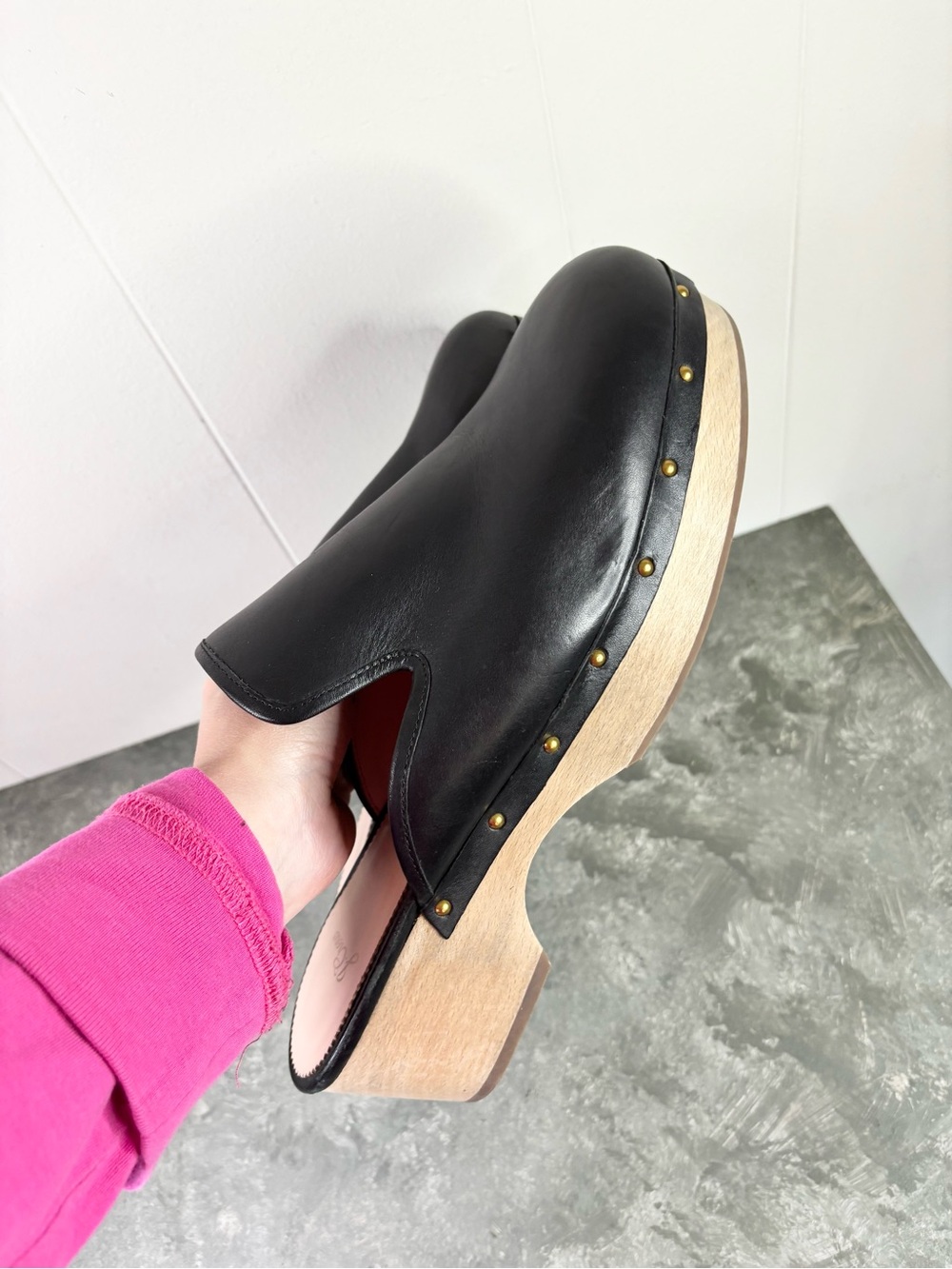 J Crew black leather clog shoes studded size 12 - Picture 5 of 8